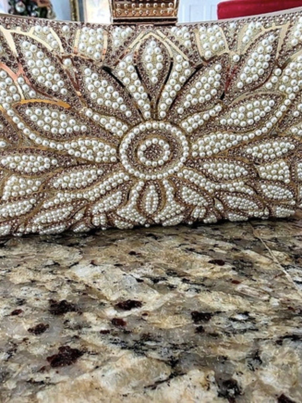 Beaded Clutch in Gold & White